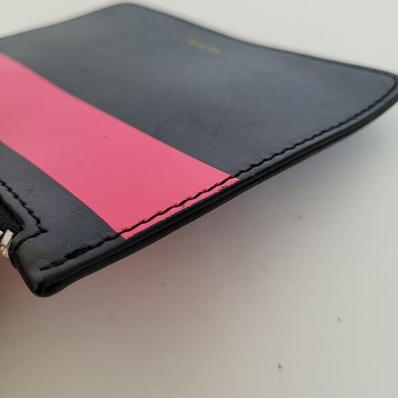 Paul Smith Black Pink Leather Zip Pouch Wristlet Wallet Designer Classic Logo - Picture 9 of 9